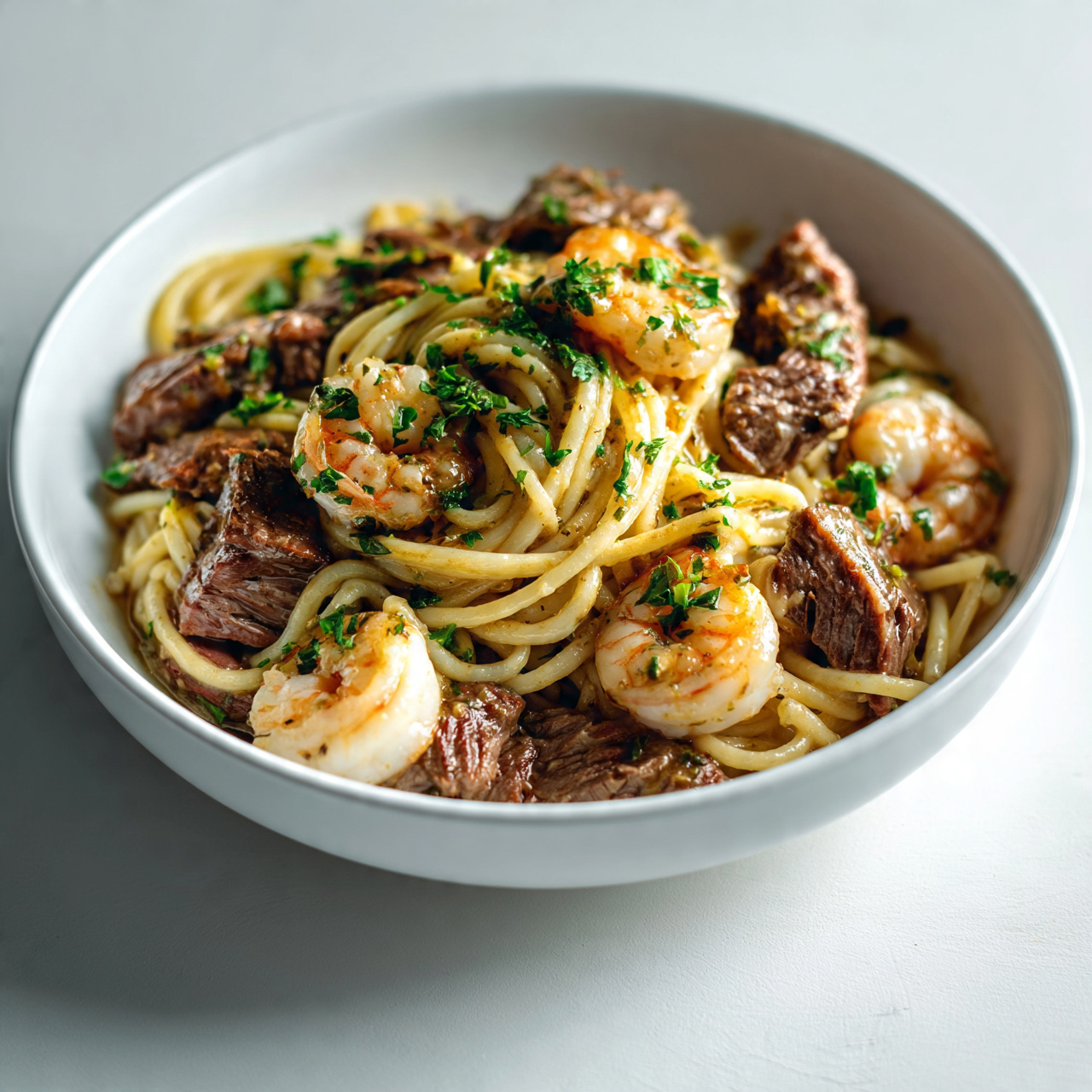 Steak and Shrimp Pasta (Cajun Alfredo)