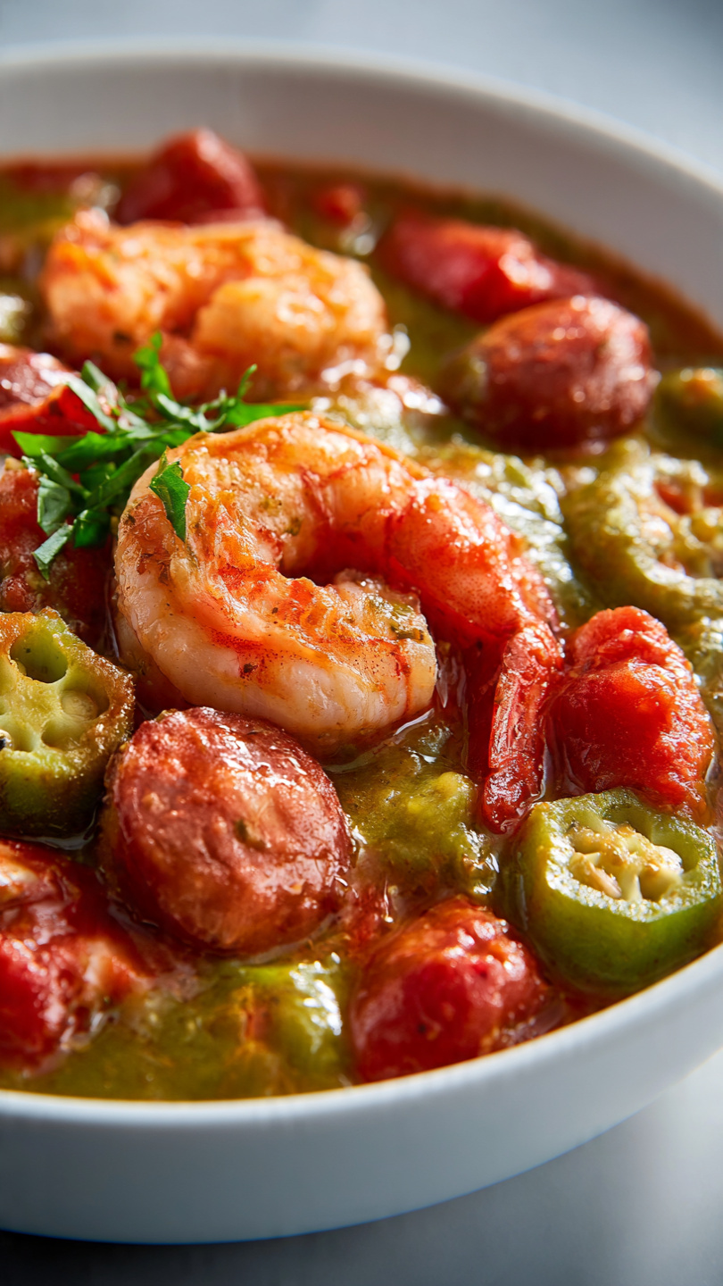Smothered Okra with Shrimp and Sausage