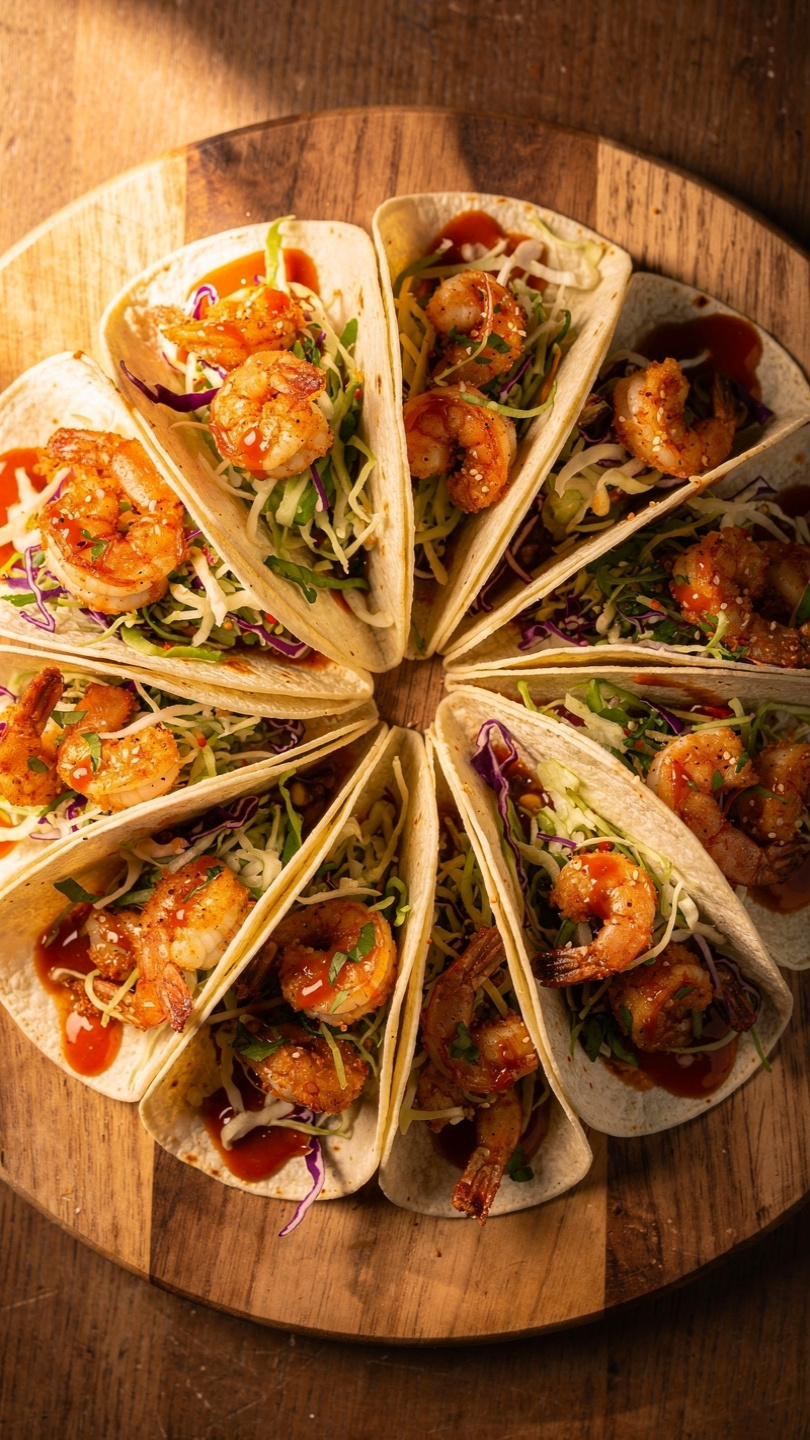 Bang Bang Shrimp Tacos with Crispy Fried Shrimp and Mango Slaw