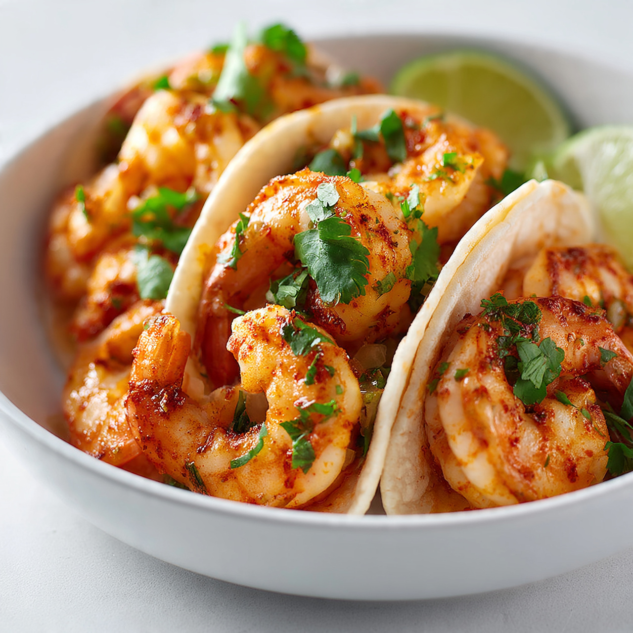 Shrimp Tacos with Avocado Cream Sauce