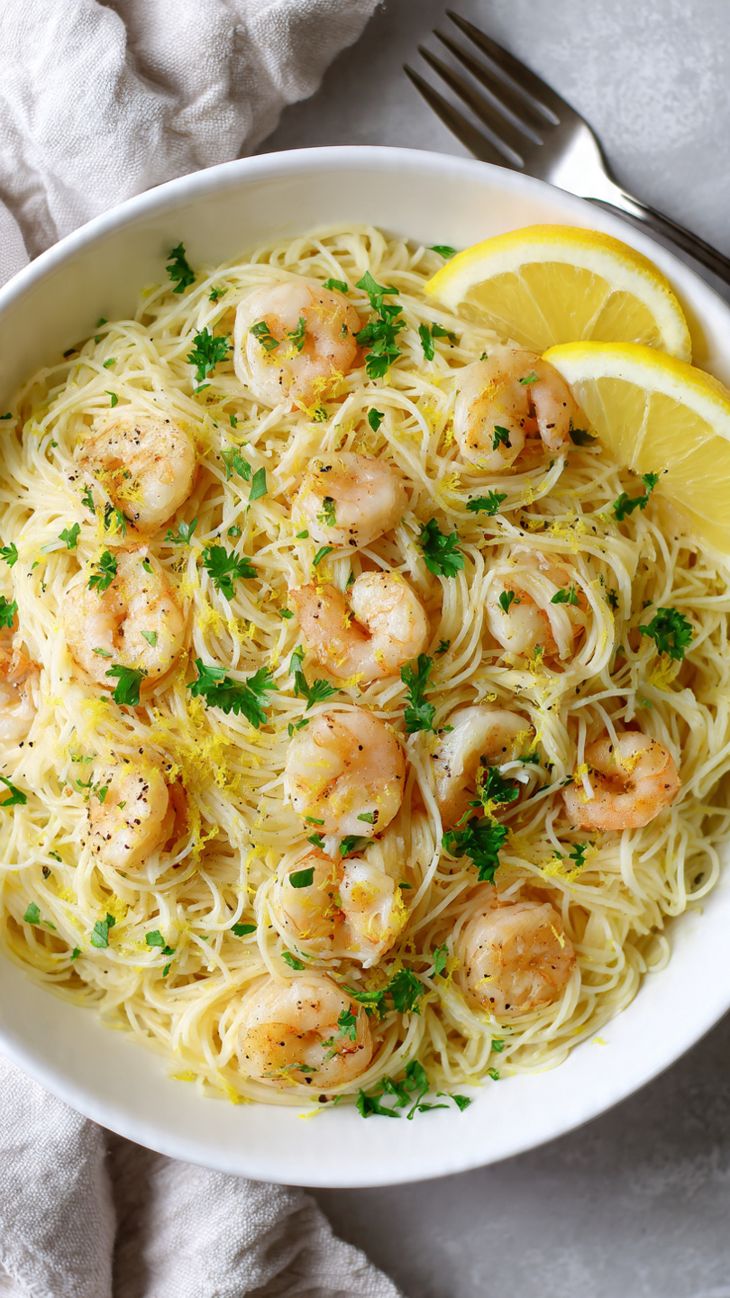 Lemon Parmesan Angel Hair Pasta with Shrimp