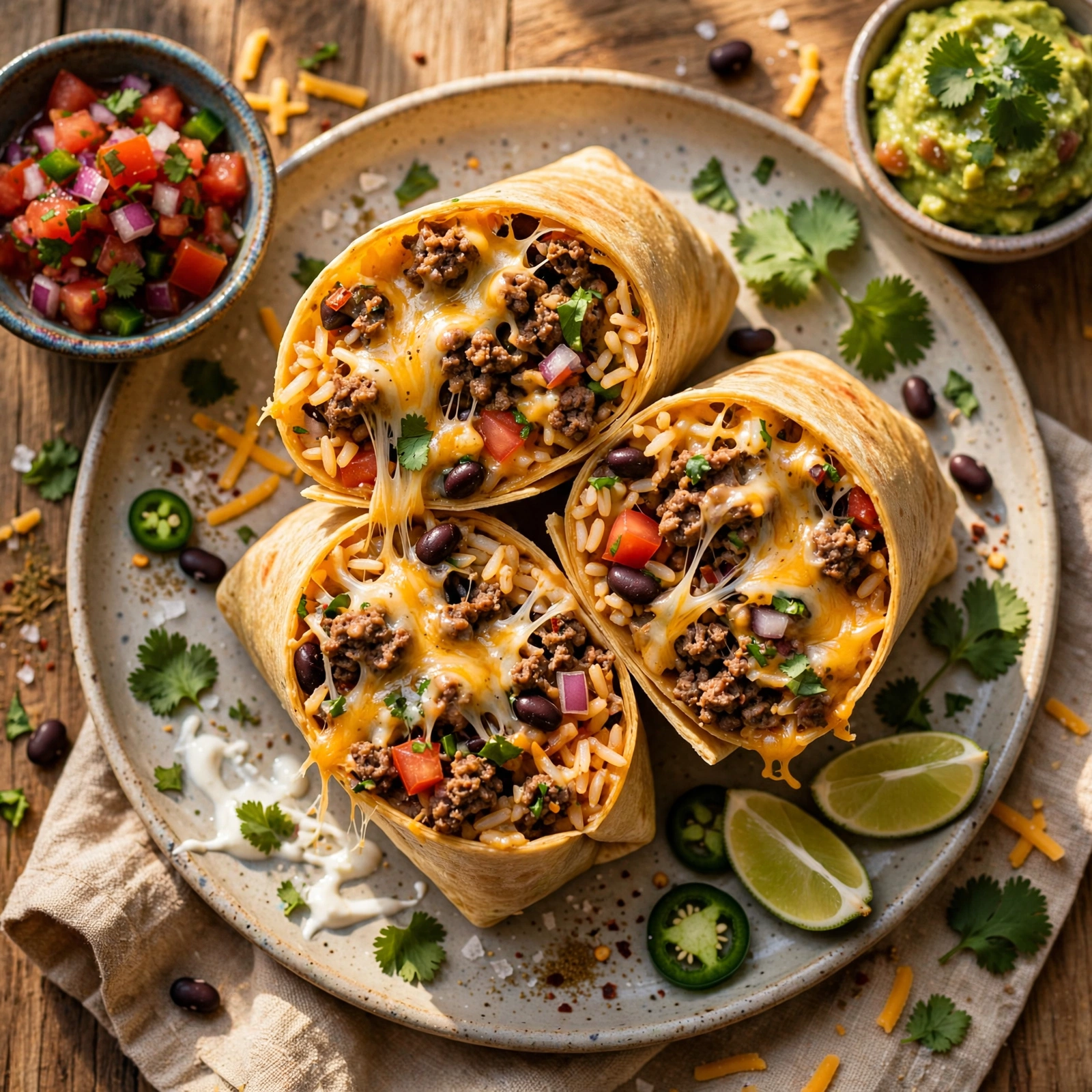 Loaded Beef and Cheese Burritos