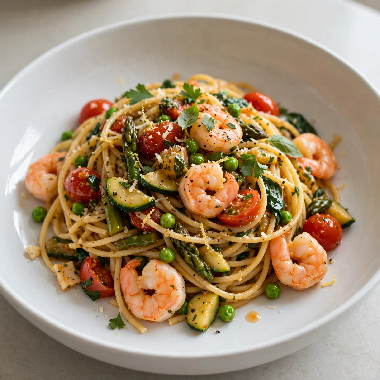 One Pot Shrimp Pasta Primavera